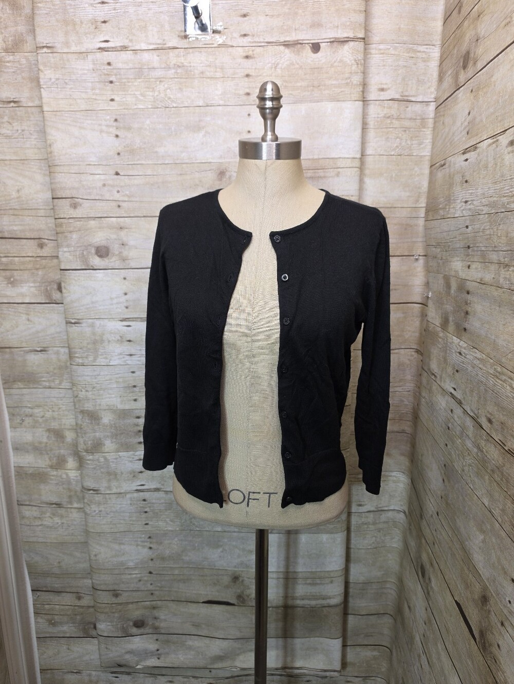 Lauren Ralph Lauren Black Crewneck Button-Front Cardigan
